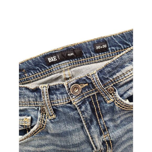 BKE 'Alec' mens straight leg jeans size 28x29* measured Distressed embroidered - Picture 2 of 9